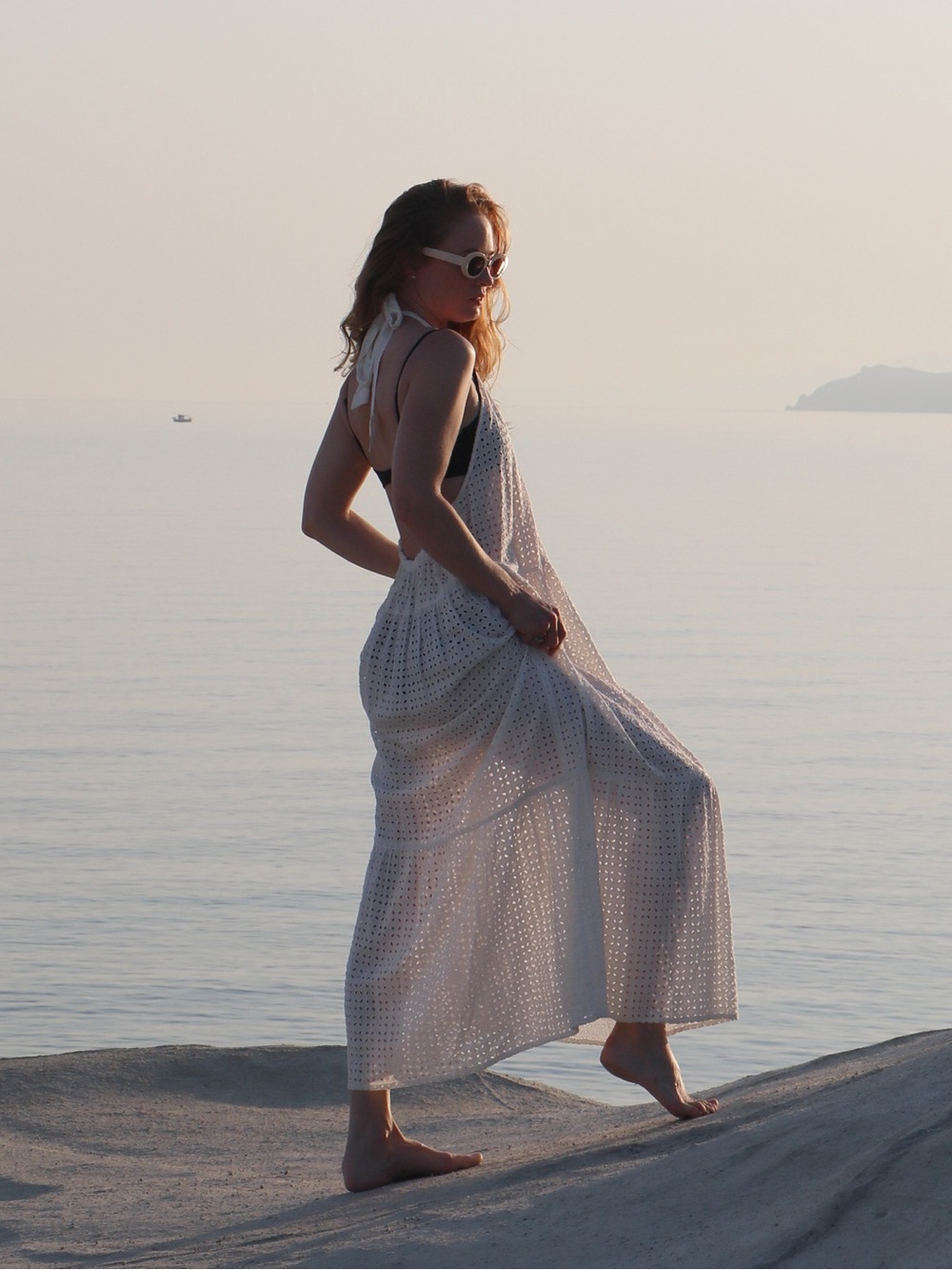SOLID & STRIPED White Eyelet Maxi Halter Swim Coverup